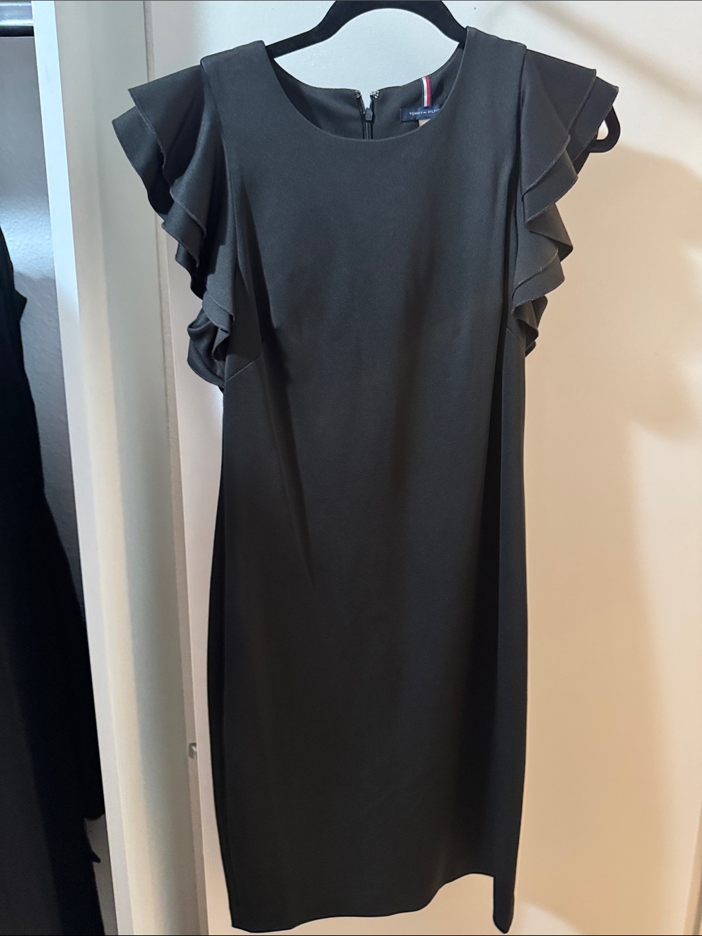 Tommy Hilfiger Black Midi Dress with Ruffle Sleeves